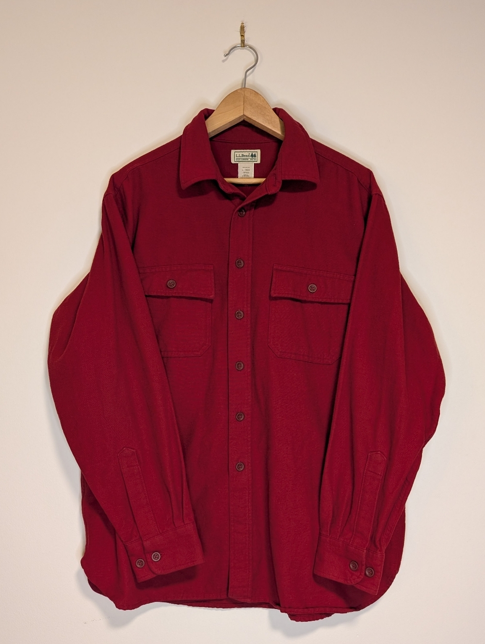 LL Bean Red Button-Up Utility Shirt 100% Cotton